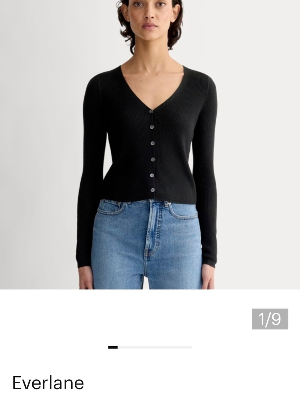 Everlane Ultrasoft Merino Black Ribbed V-Neck Button-Up Cardigan